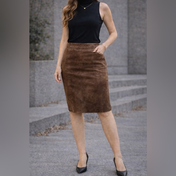 Gitano Dresses & Skirts - Vintage Brown Suede Leather Pencil Skirt High Waist Mini 7/8 Gitano